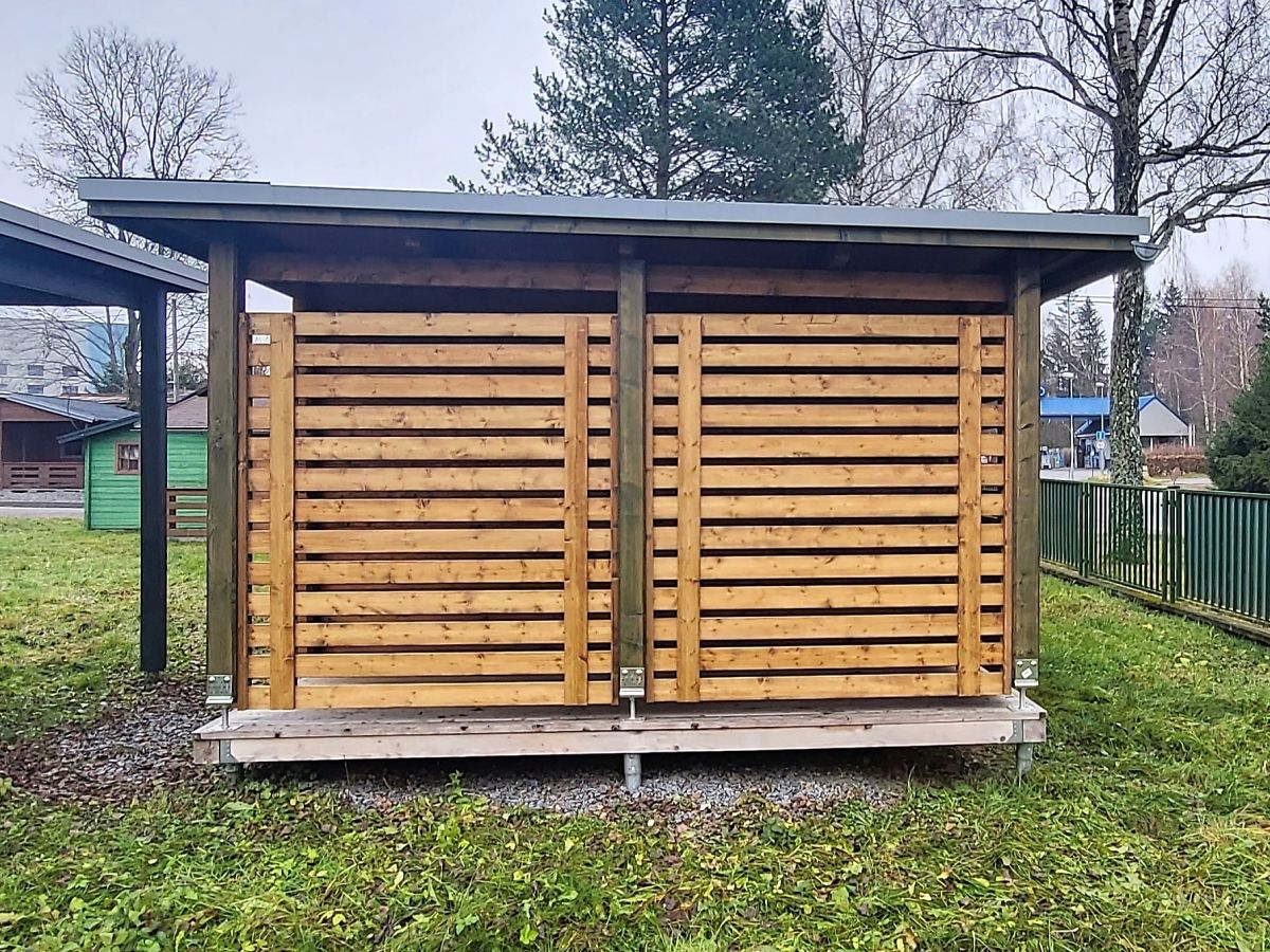 Evald 400x350_PRST - Zahradní domky na nářadí s boční přístavbou.
