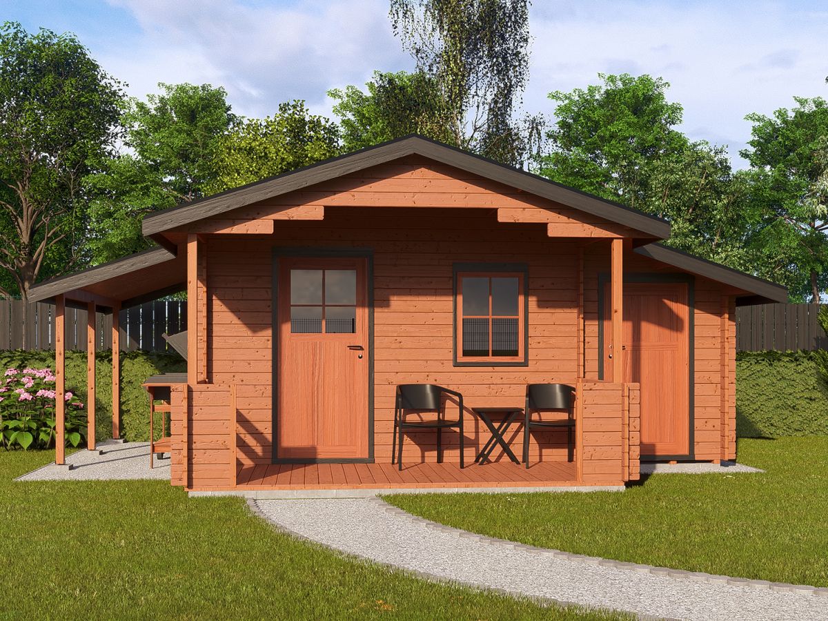 Zahradní domky a chatky - Camping EKO 490x350 28 mm + přístřešek